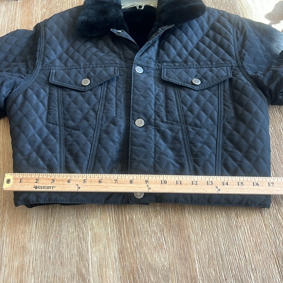 NWT NEIMAN MARCUS BLACK CROPPED QUILTED BARN JACKET FUR LINED gorgeous! - Picture 7 of 15